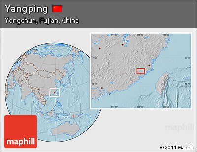 Gray Location Map of Yangping, hill shading