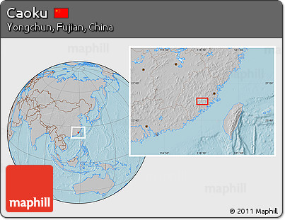 Gray Location Map of Caoku, hill shading