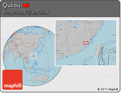 Gray Location Map of Qutou, hill shading