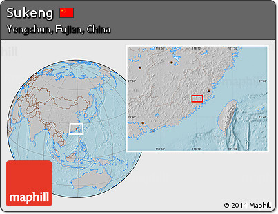 Gray Location Map of Sukeng, hill shading