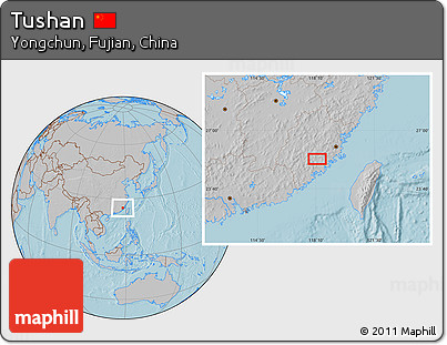 Gray Location Map of Tushan, hill shading