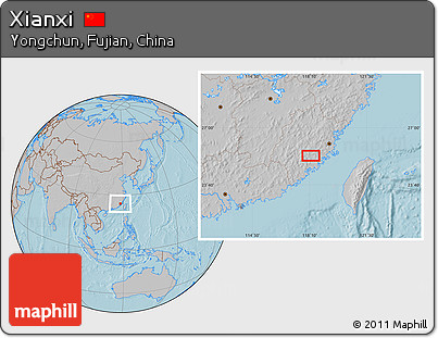 Gray Location Map of Xianxi, hill shading