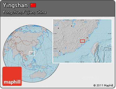 Gray Location Map of Yingshan, hill shading