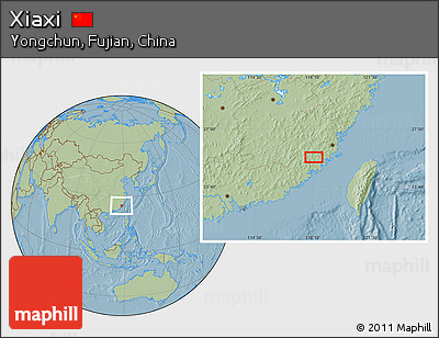 Savanna Style Location Map of Xiaxi, hill shading