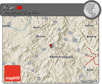 Shaded Relief Map of Xi'an