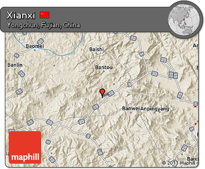 Shaded Relief Map of Xianxi