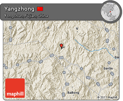 Shaded Relief Map of Yangzhong