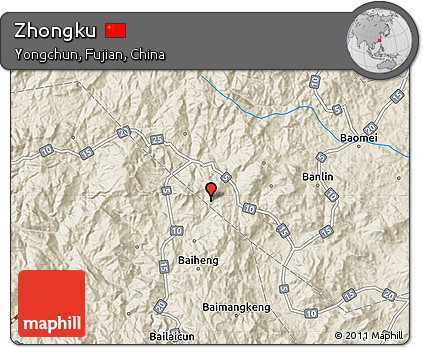 Shaded Relief Map of Zhongku