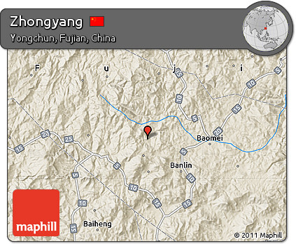 Shaded Relief Map of Zhongyang