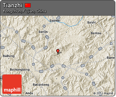 Shaded Relief Map of Tianzhi
