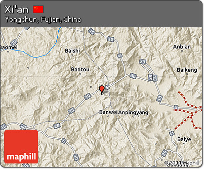 Shaded Relief Map of Xi'an