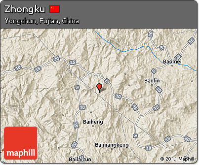 Shaded Relief Map of Zhongku