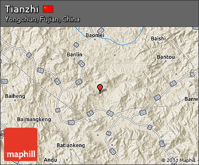 Shaded Relief Map of Tianzhi