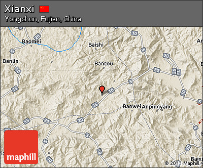 Shaded Relief Map of Xianxi