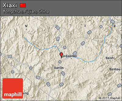 Shaded Relief Map of Xiaxi