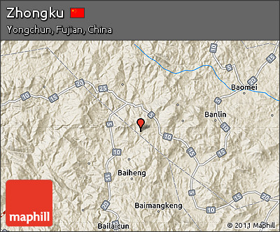 Shaded Relief Map of Zhongku