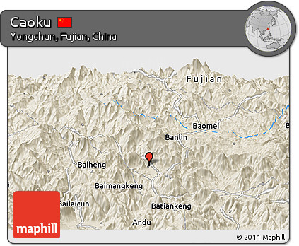 Shaded Relief Panoramic Map of Caoku