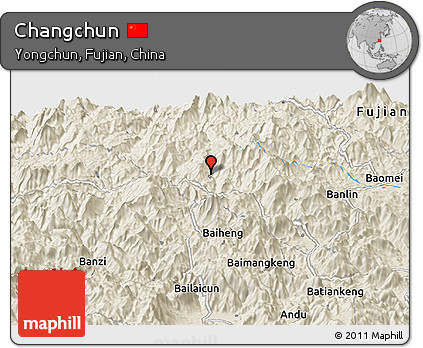 Shaded Relief Panoramic Map of Changchun