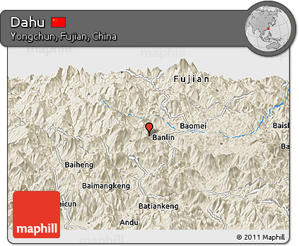 Shaded Relief Panoramic Map of Dahu