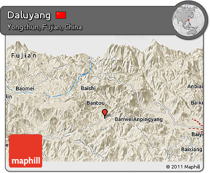 Shaded Relief Panoramic Map of Daluyang