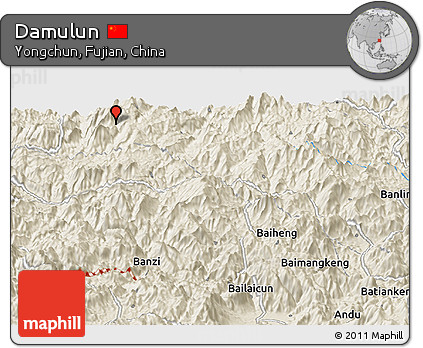 Shaded Relief Panoramic Map of Damulun