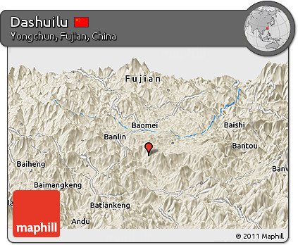 Shaded Relief Panoramic Map of Dashuilu