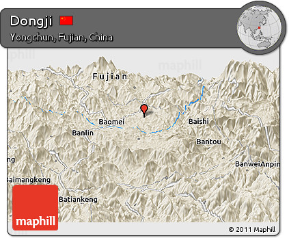 Shaded Relief Panoramic Map of Dongji