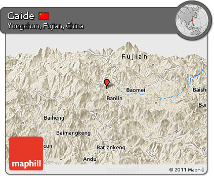 Shaded Relief Panoramic Map of Gaide