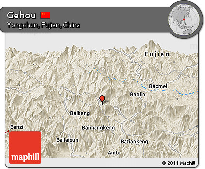 Shaded Relief Panoramic Map of Gehou