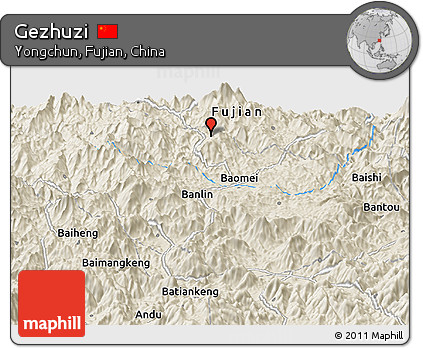 Shaded Relief Panoramic Map of Gezhuzi