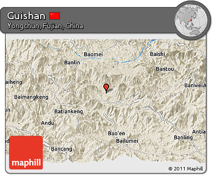 Shaded Relief Panoramic Map of Guishan