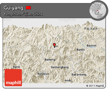 Shaded Relief Panoramic Map of Guiyang