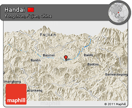 Shaded Relief Panoramic Map of Handai