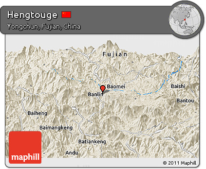 Shaded Relief Panoramic Map of Hengtouge