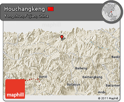 Shaded Relief Panoramic Map of Houchangkeng