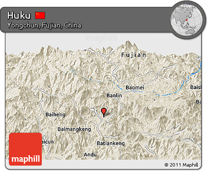 Shaded Relief Panoramic Map of Huku