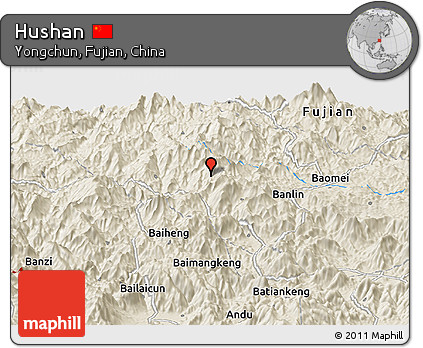 Shaded Relief Panoramic Map of Hushan