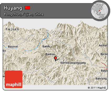 Shaded Relief Panoramic Map of Huyang