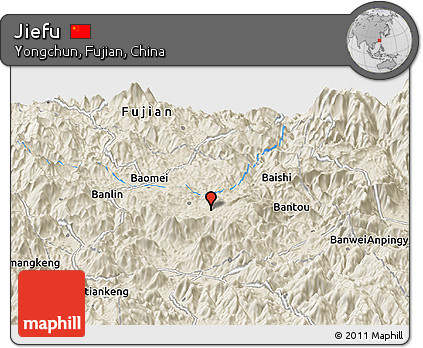 Shaded Relief Panoramic Map of Jiefu