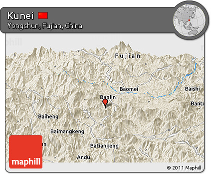 Shaded Relief Panoramic Map of Kunei