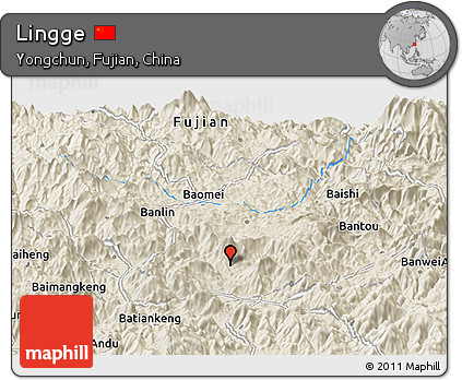 Shaded Relief Panoramic Map of Lingge
