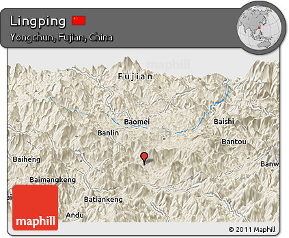 Shaded Relief Panoramic Map of Lingping