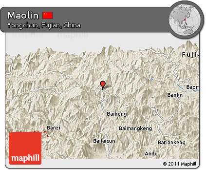 Shaded Relief Panoramic Map of Maolin