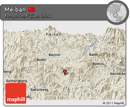 Shaded Relief Panoramic Map of Meiban
