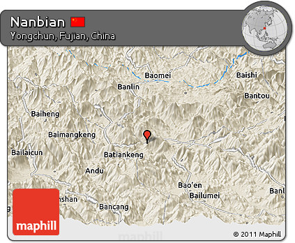 Shaded Relief Panoramic Map of Nanbian