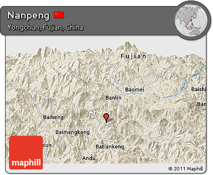 Shaded Relief Panoramic Map of Nanpeng