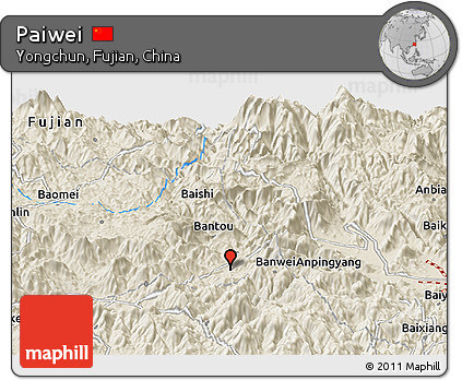 Shaded Relief Panoramic Map of Paiwei