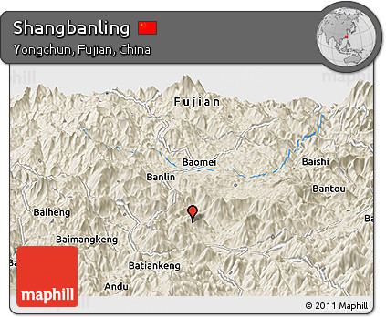 Shaded Relief Panoramic Map of Shangbanling