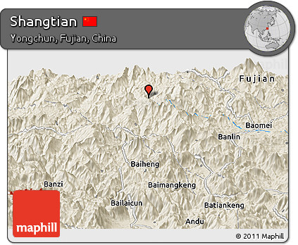 Shaded Relief Panoramic Map of Shangtian