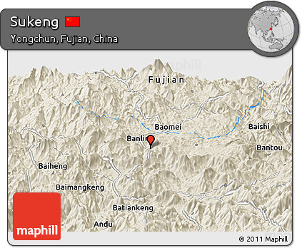 Shaded Relief Panoramic Map of Sukeng